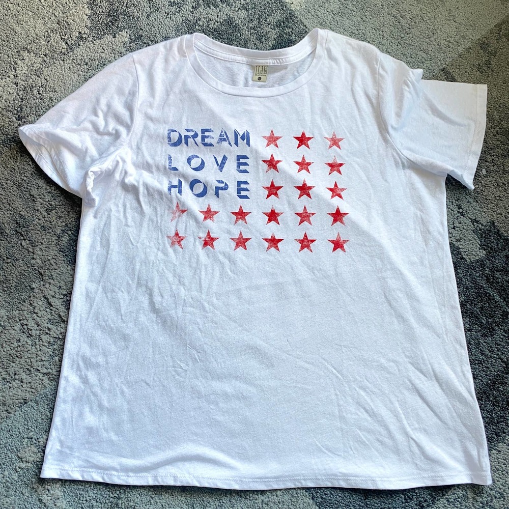 Life Elsewhere LE White T-Shirt Dream Love Hope Graphic Tee Short Sleeve Top